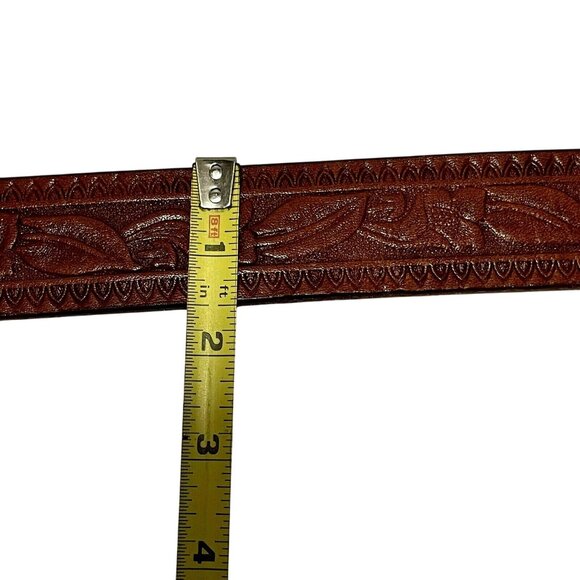 Hand-Tooled Steerhide Brown Leather Belt With Leaf Design Size 38 Stamped B1892 - Picture 7 of 7
